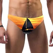 [VBFOFBV] Men's Printed Jammer Swimsuit Swim Shorts, Landscape Ocean Sunset Sailboat