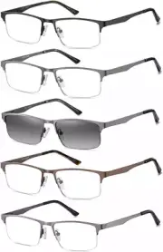 EYECEDAR 5-Pack Reading Glasses Men Metal Half Frame Spring Hinges Rectangular S