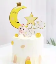 5pcs Yellow Moon Star cake topper baby shower twinkle little star cake topper