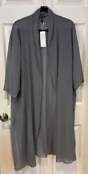 NWT Eileen Fisher Steel Sheer Silk Open Long Jacket w/ Side Slits $298 1X