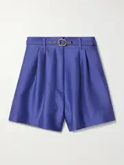 [Zimmermann] Zimmermann - Natura Belted Pleated Wool And Silk-blend Shorts - Blue - 3 3 Blue