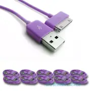 10PCS USB SYNC DATA POWER CHARGER CABLE NEW IPAD IPHONE IPOD CLASSIC NANO PURPLE