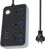 Power Board Universal, Power Strip 1.8M Extension Cord with 3 AC Outlets, 3 USB