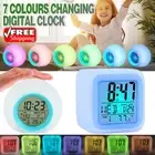 7 Colours Changing Digital Clock Temperature Light Cube Desk Kids Wake Up Alarm