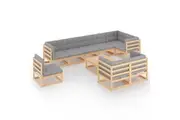 10 Piece Garden Lounge Set with Cushions Solid Pinewood vidaXL