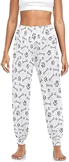 [Joisal] Dog Bone Paw Doodle Cinch Bottom Sweatpants Women, Pajama Pants for Women Soft, Paw Print Bone Pastel, Medium