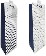 [6pcs] LYLAC Bottle Gift Bags with Navy Polka Dot Pattern, White and Navy Blue 36 * 12 * 9cm