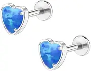 [NewZenro] 16g Opal Heart Labret Cartilage Tragus Monroe Lip Nose Internal Thread Helix Love Studs Earrings for Women Girls Stainless Steel Medusa Conch Piercing Jewelry Flat Back Hypoallergenic Valentines Day Xmas Gifts Her