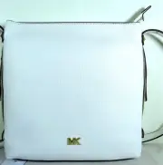 Michael Kors Jet Set Griffin White Pebbled Leather Top Zip Messenger Crossbody