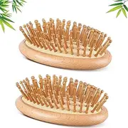 2 Pcs Natural Wooden Massage Hair Comb Without Handle - Portable Mini Scalp Detangling Hairbrush - Tuck Comb for Hair Growth - Paddle Brush for Straight Curl Hair