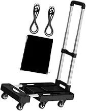 harayaa Folding Hand Truck, Cart, Hand Truck,Portable Foldable Compact Trolley with 2 Elastic Ropes for Office Travel Use, Black