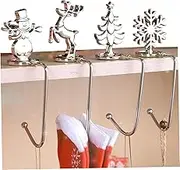 Christmas Stocking Holders, 4pcs Metal Stocking Hooks with Snowflake Reindeer Snowman Tree Decor, Christmas Stocking Hangers for Fireplace Mantel
