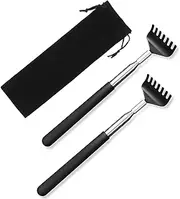 2 Pack Portable Extendable Back Scratcher - H HOME-MART Back scratchers for Adults Back Massager extendable - Metal Stainless Steel Telescoping Massage Tool with Carrying Bag for Mothers Day Gift (Black)