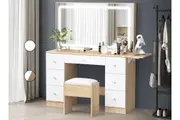 ALFORDSON Dressing Table Stool Set Makeup Mirror LED Vanity Desk 7 Drawers