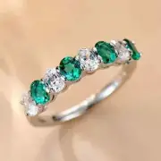 2.Ct Oval Cut Simulated Green Emerald Women's Ring 14K White Gold Plated