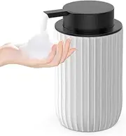 POSOSTO Ceramic Foaming Hand Soap Dispenser，12 oz Bathroom Soap Dispenser， Lotion Dispenser for Kitchen, Refillable Matte Streaks Soap Dispenser with Large Pump (White)