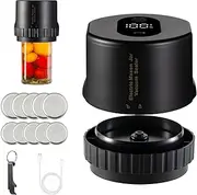 [HaiZR] Mason Jar Vacuum Sealer Set - Vacuum Sealer with Bottle Opener and 5 Pair Caps - Vacuum Sealer for Food Storage or Fermentation - Vacuum Sealer Kit （ Black）