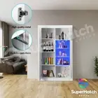 Side Cabinet Storage Cabinet LED Display Shelf with Push-to-Open Doors White
