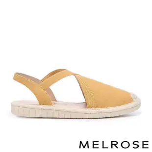 【MELROSE】美樂斯 度假風草編拼接帆布後鬆緊寬帶厚底鞋(黃)