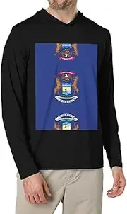 [JEJEA] Michigan State Flag print Men's Shirts Long Sleeve Hoodies Fashion Tee Shirts,Causal Fit No Buttons T-Shirts