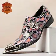 Men's Loafers Slip-Ons Dress Shoes Snakeskin Shoes Walking Leather Italian Full-Grain Cowhide Comfortable Slip Resistant Loafer Pink / Black