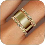 [LevyPan] 2-Pack 14K Gold Plated Stackable Rings for Oura Ring Gen 4/Gen 3, Cubic Zirconia Twisted Rope Eternity Band for Women