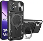 FORZARMOR for Oppo A5 Pro 5G Global Version (6.67 Inch) Case Shockproof with Back Camera Slide Window Cover, Ring Kickstand Armor Military Rugged Cover (for A5 Pro,Black)