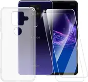 ESACMOT Clear Case Compatible with Sharp Aquos Sense 4 Plus + [2 Pack] Screen Protector Tempered Glass, Shockproof Case Cover for Sharp Aquos Sense 4 Plus (6.7 inch)