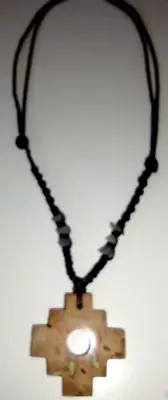 Peruvian necklace woven in macrame thread with chakana inca natural stone