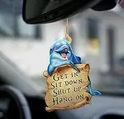 Blue Dolphin - Get in Sit Down Shut Up Hang On Car Mirror Hanging Ornament Charm, Dolphin Ornaments Christmas Tree Hanging Orrnaments Window Decor Ornament. Gifts for Dolphin Lovers