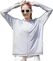 [ibonas] Sun Hoodie UV Protection - Comfy UPF 99+ Sun Jacket w/Long Sleeve, Zipper, Pocket, Hat for Hiking, Running, Cycling