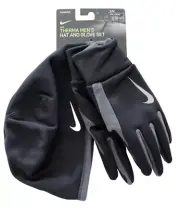 Nike Thermal Beanie Hat and Gloves Set Men's S/M Running Black/Silver