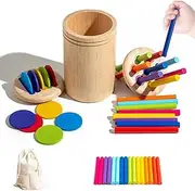 Uandhome 2 in 1 Montessori Toys for 1-3 Year Old Wooden Learning Color Sorting Toys for Toddlers Age 1 2 3, Fine Motor Developmental Infants Sensory Matching Games (Circle)