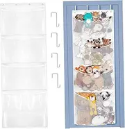 4 Pockets Storage Bag Over The Door, Large Pockets Hanging Mesh Bags Plush Toys, Toy Plush Storage/Hammock Hanging Storage Net Big Large Bag, White
