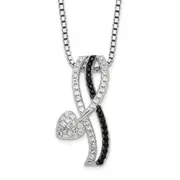 Sterling Silver Brilliant Embers Rhodium-Plated 61 Stone 18 Inch Black Spinel Micro Pav And White Cz Heart Necklace With 2 Extender