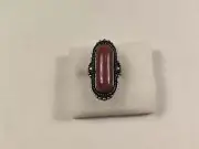 Vintage Long Oval Brown Gem Adjustable Ring Size 5
