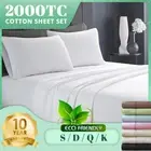 4PCS 2000TC Natural Organic Cotton Sheet Set Bed Sheets Single/Double/Queen/King