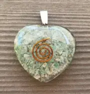 ORGONE GREEN AVENTURINE GEMSTONE HEART SHAPED PENDANT ORGONITE (ONE)