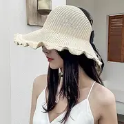 [Ling88] Women Foldable Sun Hat Quick Dry Wavy Top Hat Female Summer Outdoor Sunscreen Sun Hat Travel Beach Sun Hat Roll Big Grass Hat Summer Sun Cap Woman Anti-Uv Sunshade Sunscreen Hats,1
