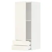 METOD / MAXIMERA wall cabinet with door/2 drawers, white/Vallstena white, 40x37x100 cm