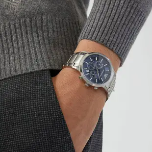 EMPORIO ARMANI (AR2448)《亞曼尼 義大利時尚》43mm/三眼計時錶經典款/藍/公司貨【第一鐘錶】