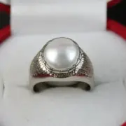 Pearl Ring White Pearl Ring Rare Find Round Pearl Sterling Silver 925 Ring Gift