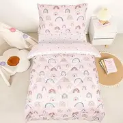 CARUILI Toddler Bedding Set for Girls, 4 Piece Toddler Girl Bedding Set, Super Soft & Lightweight Pink Toddler Comforter Set Includes Comforter, Flat Sheet, Fitted Sheet, Pillowcase (Rainbow)