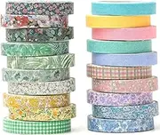 YUBX Vintage Washi Tape Set 20 Rolls Skinny Retro Decorative Antique Patterns Masking Tapes for Arts, DIY Crafts, Journals, Planners, Scrapbook, Wrapping (Nature)