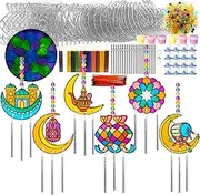 Ayhuhra 30 Sets Ramadan Suncatcher Wind Chime Crafts Kits Eid Al Fitr Sun Catcher DIY Window Art Moon and Star Suncatchers Lantern Mosque Sun-Catcher for Islamic Craft Ramadan Mubarak Decorations