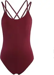 [iEFiEL] Adult Women Spaghetti Straps Built in Shelf Bra Gym Training Leotard Ballet Dance Leotards