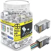 Sabra Technologies Shielded rj45 cat6 cat 6a connectors Gold Plated Cat6 Pass Through Connectors 23awg Cat6 Shielded Cat6/Cat6a Modular Plugs Ethernet Ends (60 PCS)