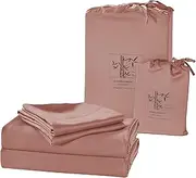 Cooling Bed Sheets Set - 100% Bamboo Viscose Set, Luxuriously Breathable & Silky Soft Bamboo Sheet Set,Bed Sheets 4 Piece Set,16 Inch Deep Pocket, Machine Washable,Wrinkle Free (King, Blush)