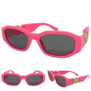 CLASSIC RETRO HIP HOP RAPPER Style SUN GLASSES Neon Pink Frame Gold Medallion