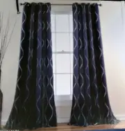 Half Moon Swirl Curtain Panels Room Darkening Navy 2 panels 104"x84" Lush Decor
